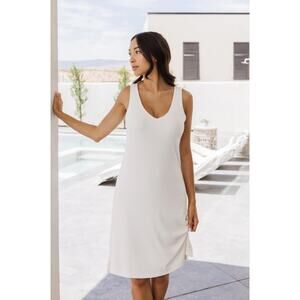 Cozy Earth rib knit V-neck Tank Lounge dress cream bamboo Large midi minimalist